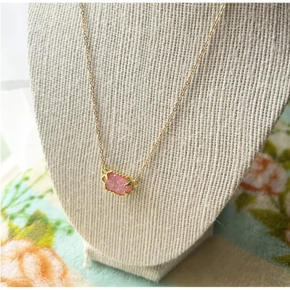 NEW Coral Druzy Necklace 18k Gold Plated - Picture 9 of 9
